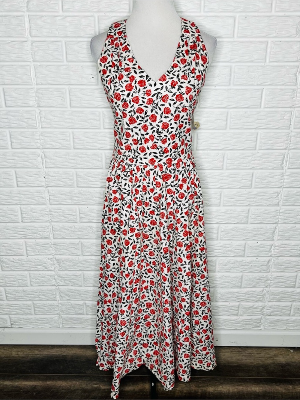 Vintage 70s NWT Red and Black Floral Maxi Summer Dress Size S